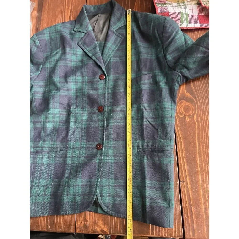 L’atmosphere Tartan‎ Plaid Blazer Sz Small Green Blue Y2K 3 Button Vintage